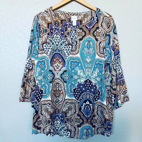 Chico’s Paisley Print Flowy Blouse Top 2 - Picture 1 of 3